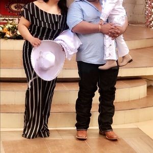 Black and white off shoulder jumpsuit